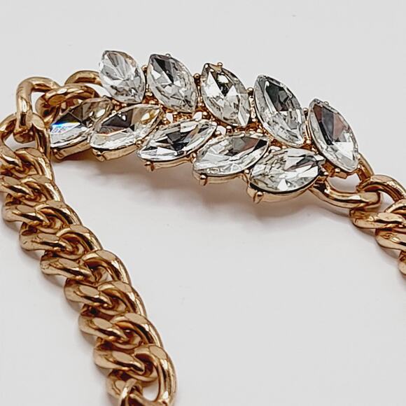 Vintage Gold Chain Necklace with Clear Rhinestone Accent 22 Inch Adjustable - Picture 6 of 8